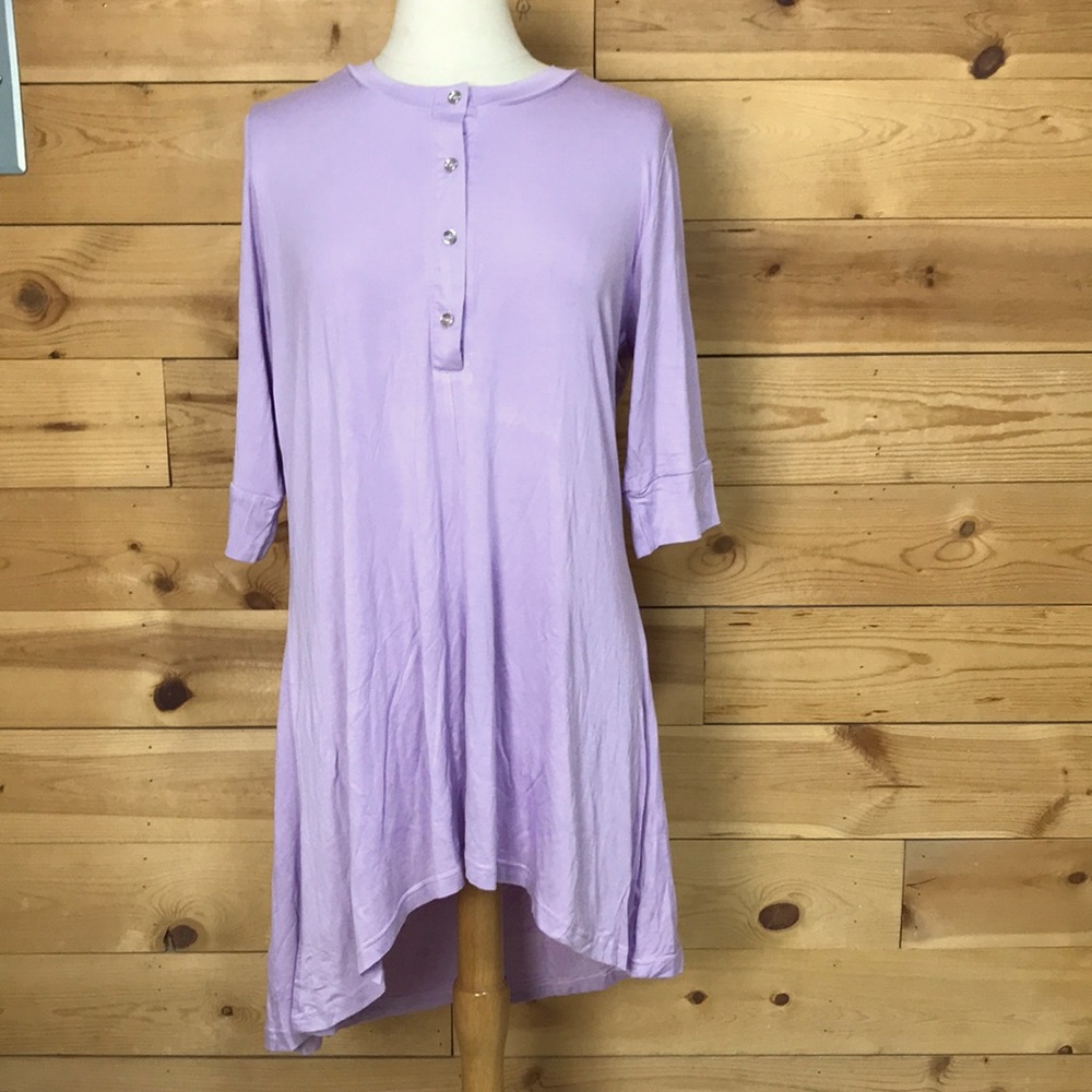 LAST CALL NEW Boutique brand lilac purple stretch high low henley tunic top XL